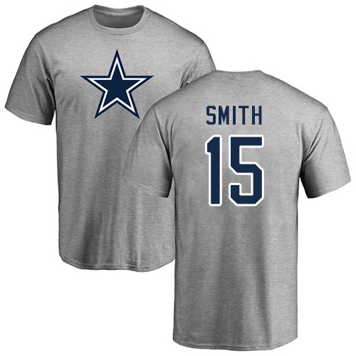 Men Dallas Cowboys Ash Devin Smith Name and Number Logo #15 Nike NFL T Shirt->dallas cowboys->NFL Jersey
